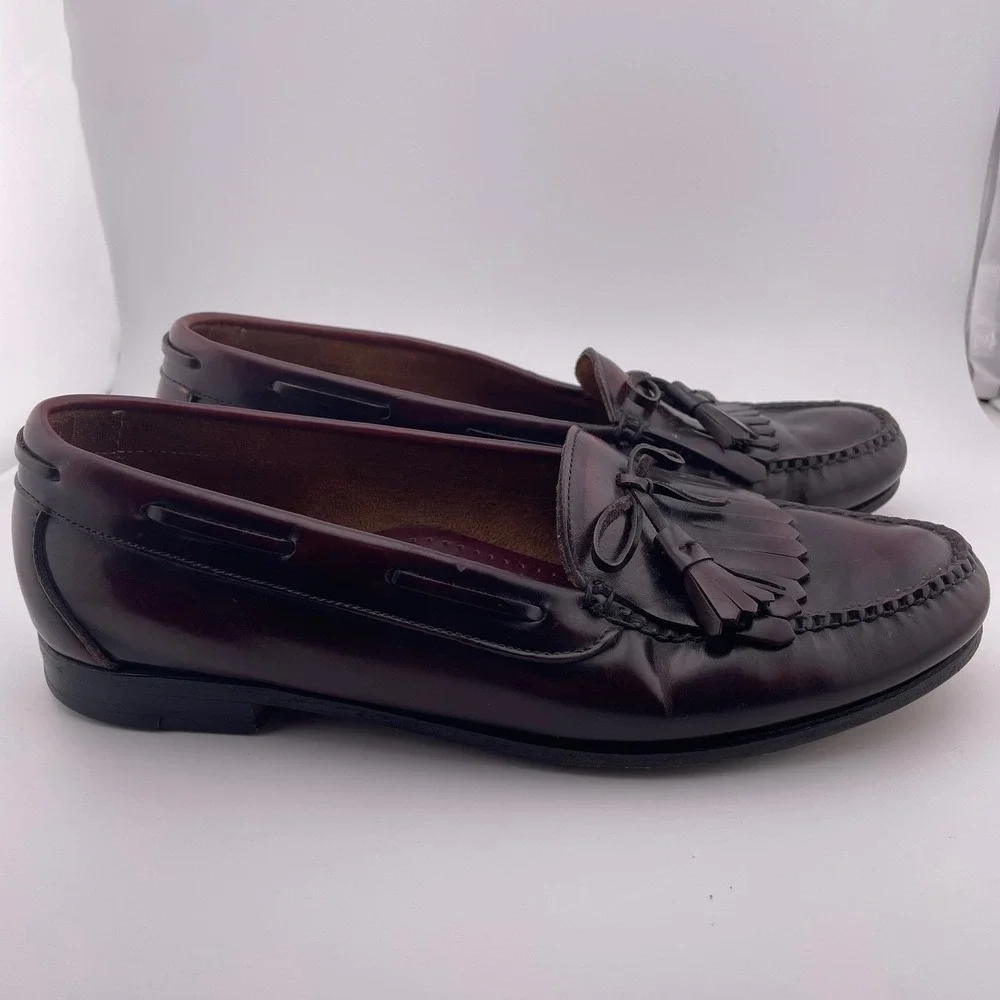 Cole Haan Mens Burgundy Leather‎ Kiltie Tassel Loafers Made in USA Size 10.5 D